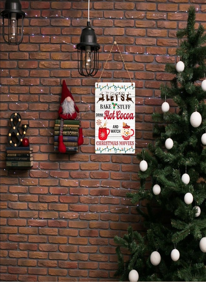 FREHVN Let'S Bake Stuff Drink Hot Cocoa And Watch Christmas Movies Wood Sign Winter Decoration Wooden Signs Rustic Hanging Plaque Home Wall Art 8" x 10" Sign Wall Decor for Farmhouse Home Kitchen - Image 4